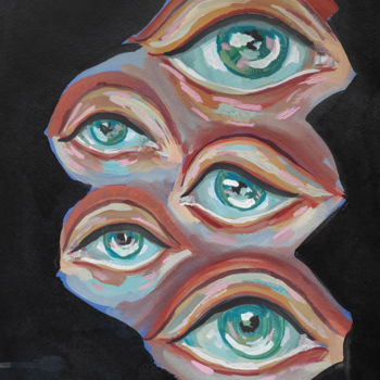 Dessin intitulée "Eyes, eyes, eyes" par Mariya Markina, Œuvre d'art originale, Gouache