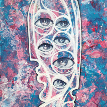 Peinture intitulée "Blue-pink space on…" par Mariya Markina, Œuvre d'art originale, Acrylique