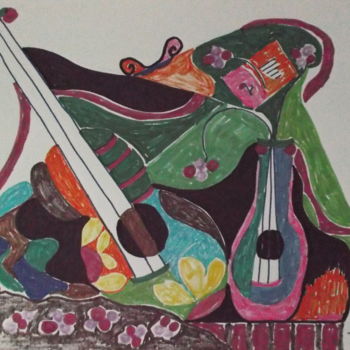 Desenho intitulada "Violão IX" por Mariza Sbrissa, Obras de arte originais, Acrílico