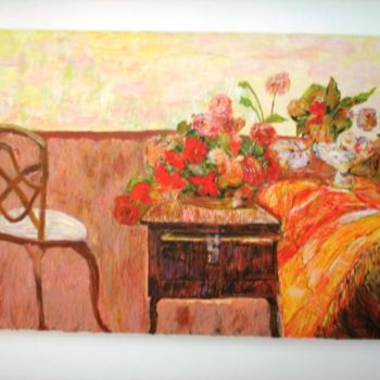 Pittura intitolato "Flores sobre Caixa…" da Mariza Sbrissa, Opera d'arte originale
