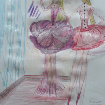 Drawing titled "Vestida de rosa" by Mariza Tomaz  Soares, Original Artwork, Clothing