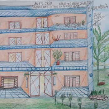 Pintura intitulada "RESIDENCIAL casa no…" por Mariza Tomaz  Soares, Obras de arte originais, Lápis Montado em Painel de made…