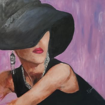 Peinture intitulée "La dame au chapeau" par Marjolaine Larroque, Œuvre d'art originale, Huile