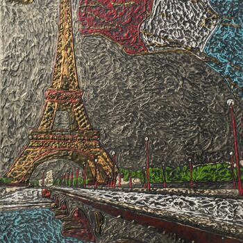 Painting titled "EIFFEL TOWER" by Marjinal, Original Artwork, Acrylic