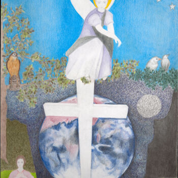 Рисунок под названием "The Archangel Micha…" - Marjolein Gamble, Подлинное произведение искусства, Карандаш