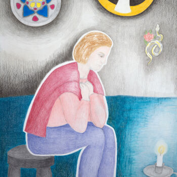 Рисунок под названием "Contemplation: The…" - Marjolein Gamble, Подлинное произведение искусства, Карандаш