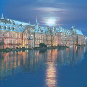 Digital Arts titled "Het Binnenhof - The…" by Marjoline Delahaye, Original Artwork, 2D Digital Work Mounted on Wood Stretche…