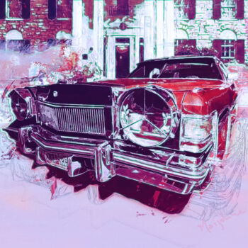 Digitale Kunst mit dem Titel "Elvis's Cadillac Fl…" von Marjoline Delahaye, Original-Kunstwerk, 2D digitale Arbeit Auf Keilr…