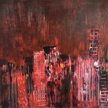 Peinture intitulée "Ville rouge" par Joëlle Marjollet, Œuvre d'art originale, Acrylique