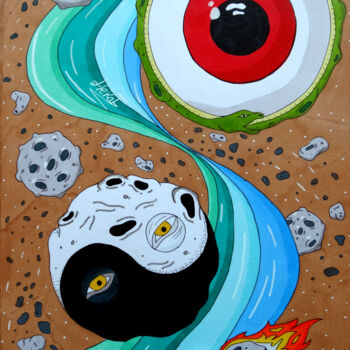 Dessin intitulée "Planètes sacrées" par Marjorie Planchenault, Œuvre d'art originale, Marqueur