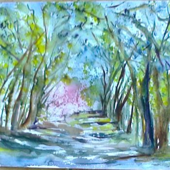 Painting titled "sous bois" by Marjyne, Original Artwork, Watercolor