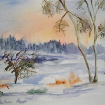 Painting titled "coucher de soleil" by Marjyne, Original Artwork, Watercolor