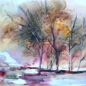 Painting titled "coucher de soleil d…" by Marjyne, Original Artwork, Watercolor