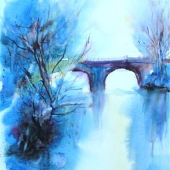 Painting titled "le pont" by Marjyne, Original Artwork, Watercolor