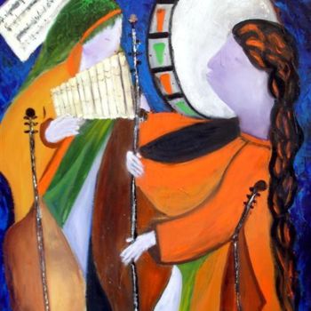 Peinture intitulée "musiciens sans fron…" par Marjyne, Œuvre d'art originale, Huile