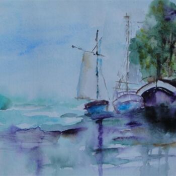 Картина под названием "les bateaux" - Marjyne, Подлинное произведение искусства