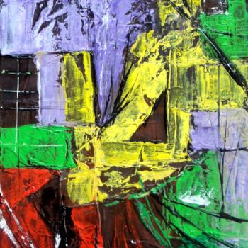 Peinture intitulée "abstrait-rouge-vert…" par Marjyne, Œuvre d'art originale, Huile