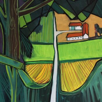 Schilderij getiteld "The Farm" door Mark Harris, Origineel Kunstwerk, Acryl