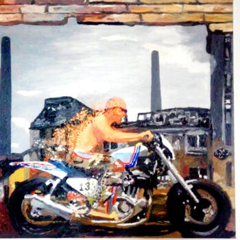 Картина под названием "Harley Davidson Tim…" - Mark Herzog, Подлинное произведение искусства, Масло