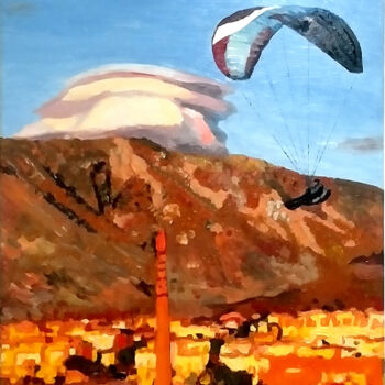 Peinture intitulée ""Paragliding over M…" par Mark Herzog, Œuvre d'art originale, Huile Monté sur Châssis en bois