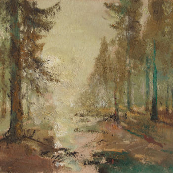 Malerei mit dem Titel "Fog in forest. Sket…" von Mark Kremer, Original-Kunstwerk, Öl