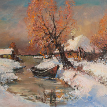 Painting titled "Winter, stream" by Mark Kremer, Original Artwork, Oil