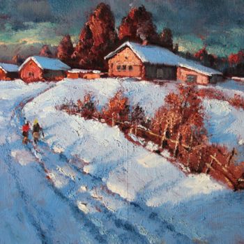 Painting titled "The winter path" by Mark Kremer, Original Artwork, Oil