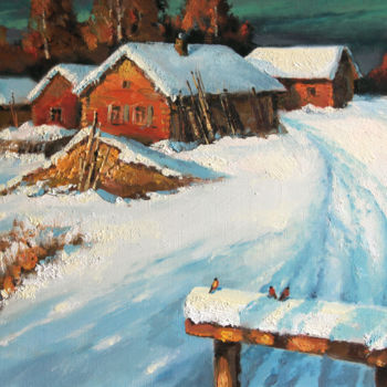 Malerei mit dem Titel "Winter in village.…" von Mark Kremer, Original-Kunstwerk, Öl