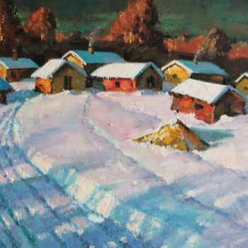 Peinture intitulée "The evening snow" par Mark Kremer, Œuvre d'art originale, Huile