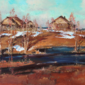 Painting titled "Last spring snow" by Mark Kremer, Original Artwork, Oil