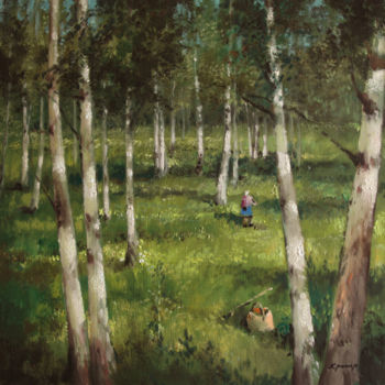 Painting titled "Birchwood" by Mark Kremer, Original Artwork, Oil