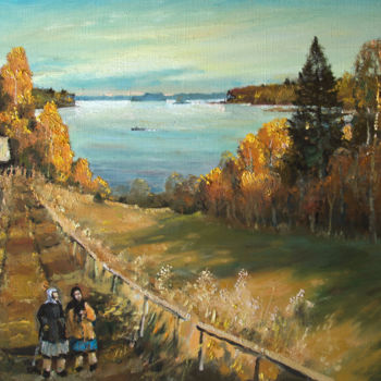 Painting titled "Warm autumn on the…" by Mark Kremer, Original Artwork, Oil