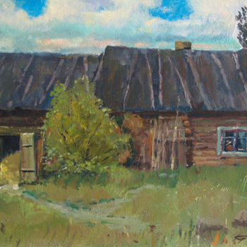 Painting titled "Village time 1975" by Mark Kremer, Original Artwork, Oil