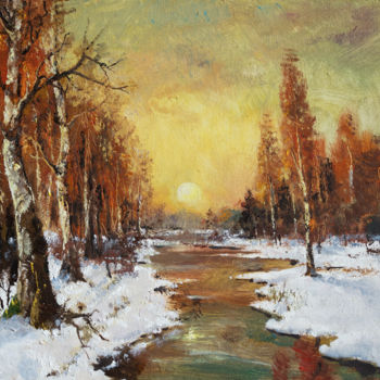 Schilderij getiteld "Early Spring. Stream" door Mark Kremer, Origineel Kunstwerk, Olie