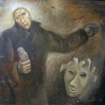 Painting titled "Бумажная маска" by Mark Makarov, Original Artwork, Oil