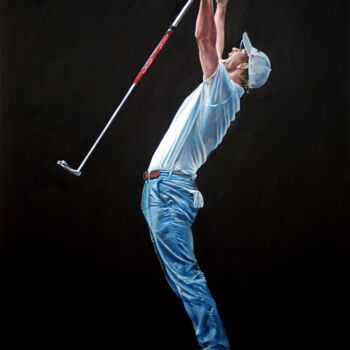 Painting titled "Adam Scott Wins The…" by Mark Robinson, Original Artwork, Acrylic