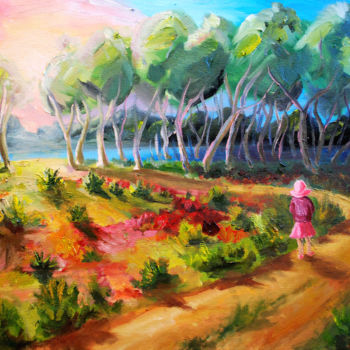 Painting titled "Nudgee Beach Walk" by Mark Malinowski, Original Artwork, Oil