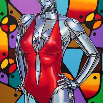 Malarstwo zatytułowany „*Donna robot di Haj…” autorstwa Markus, Oryginalna praca, Akryl Zamontowany na Drewniana rama noszy