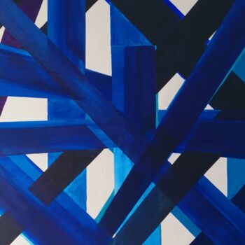 Painting titled "blue stripes II" by Marleen, Original Artwork, Oil
