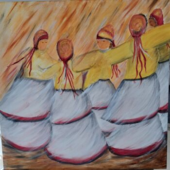 Schilderij getiteld "les danseuses de Fez" door Marleen, Origineel Kunstwerk, Olie Gemonteerd op Frame voor houten brancard