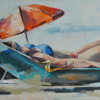 Peinture intitulée "Beach Lady" par Marleen Hannon, Œuvre d'art originale, Acrylique