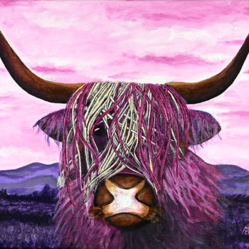 Painting titled "Highland Cow - The…" by Marlena Lee, Original Artwork, Acrylic Mounted on Wood Stretcher frame