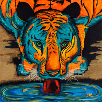 Peinture intitulée "Eyes of the Tiger" par Marlena Lee, Œuvre d'art originale, Acrylique Monté sur Châssis en bois