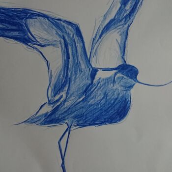 Dessin intitulée "L'Avocette bleue" par Marlène Bonnaffé, Œuvre d'art originale, Crayon