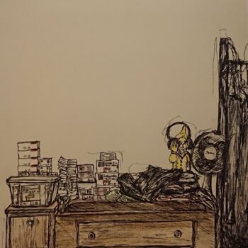 Dessin intitulée "Intérieur chambre" par Marlène Bonnaffé, Œuvre d'art originale, Crayon