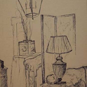 Drawing titled "Intérieur" by Marlène Bonnaffé, Original Artwork, Ink