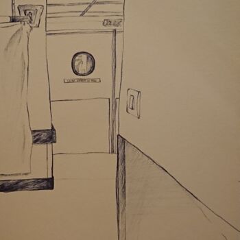 Dessin intitulée "Intérieur hôpital" par Marlène Bonnaffé, Œuvre d'art originale, Encre