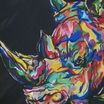 Peinture intitulée "Rhino" par Marlène Duno, Œuvre d'art originale, Acrylique Monté sur Châssis en bois