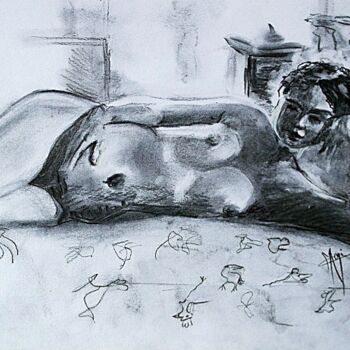 Drawing titled "FEMME LASCIVE ALLON…" by Marlène Regazzoni (MaOni), Original Artwork, Charcoal