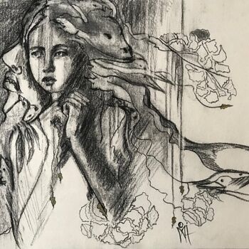 Drawing titled "little hesitation" by Marlène Regazzoni (MaOni), Original Artwork, Charcoal